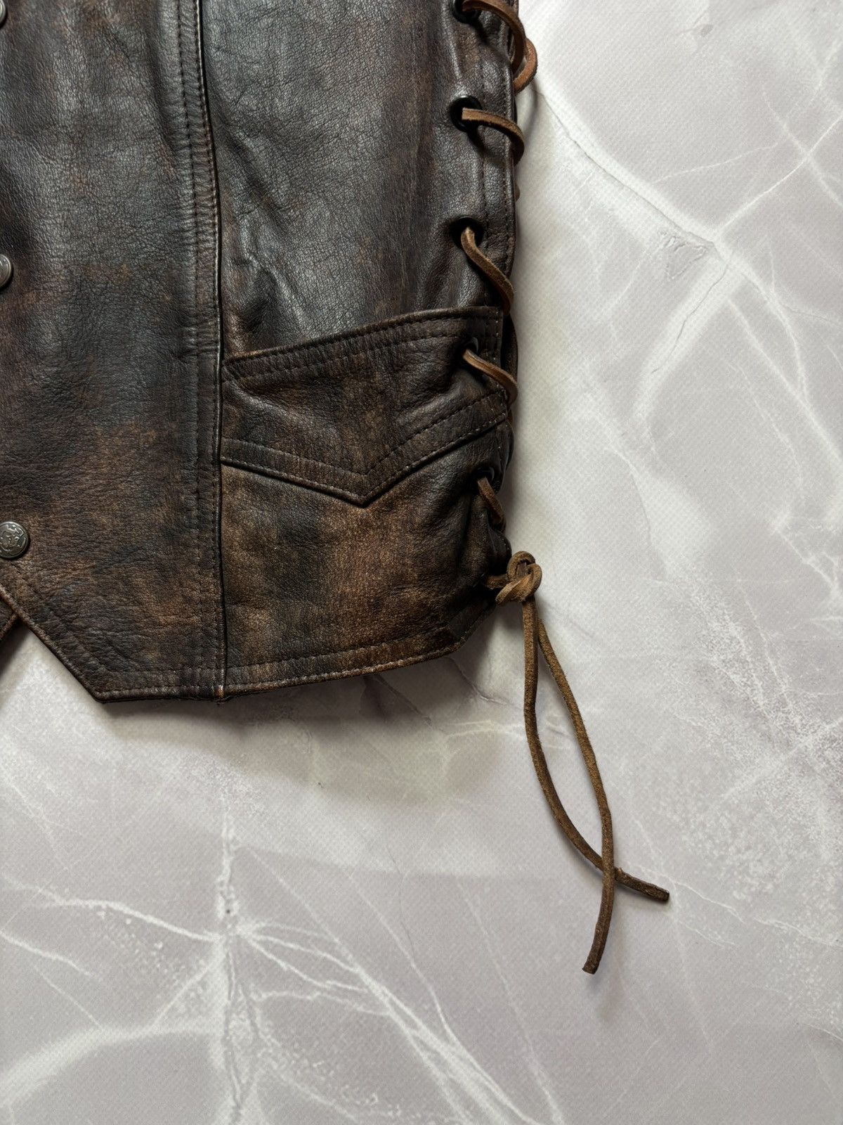Cowboy Equipment Santa Fe Leather Vest Distressed Cowboy Western Lace-up Size M / US 6-8 / IT 42-44 - 5 Thumbnail