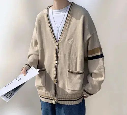 Japanese Brand New Modish Elegant Striped Sleeve Cardigan Jumper Jacket Size US L / EU 52-54 / 3 - 4 Thumbnail