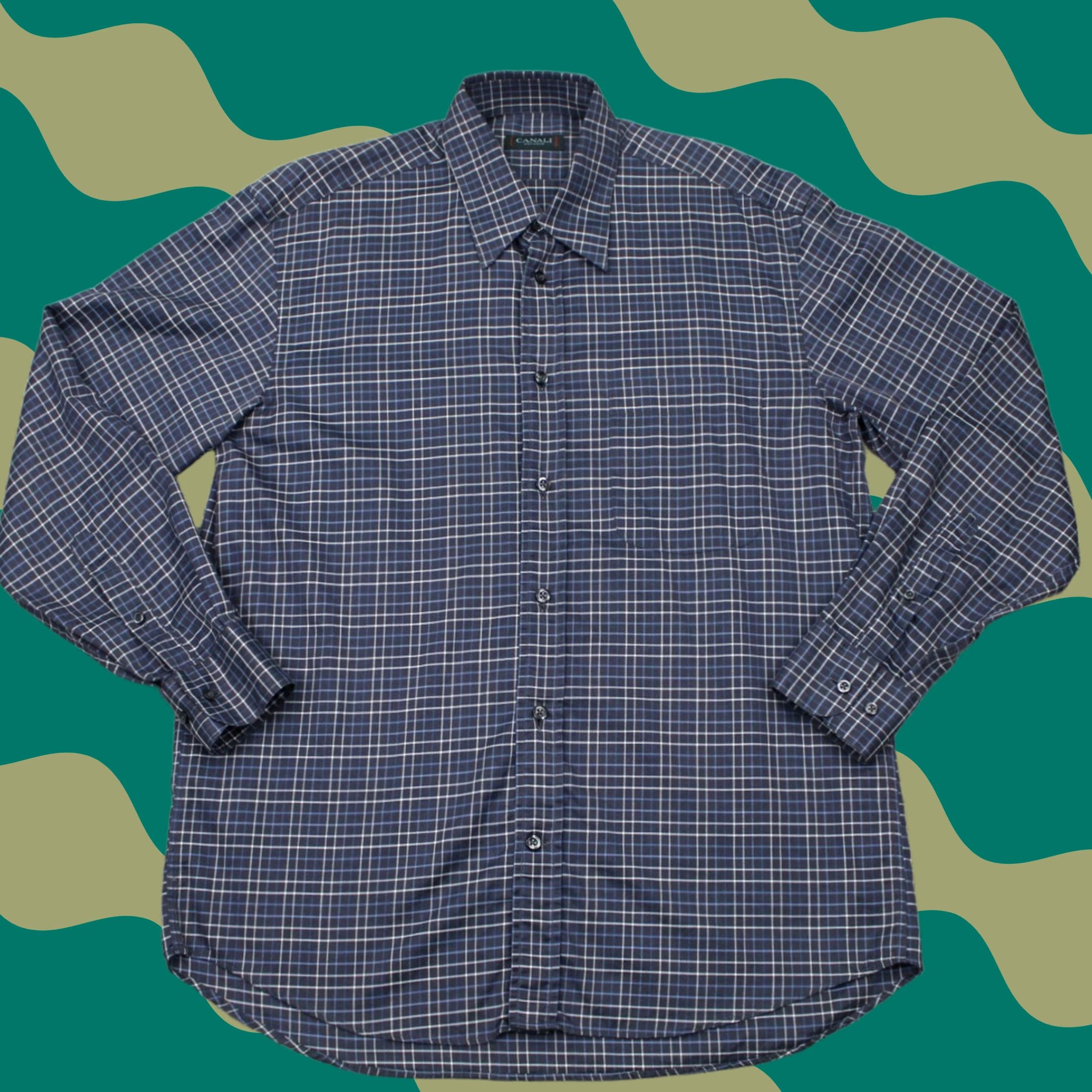 Canali Canali Shirt Mens Medium Blue & White Checkered 100% Cotton Long Sleeve Button Up Shirt Mens Blue & White Checkered Cotton Button-Up Modern Preppy Size US M / EU 48-50 / 2 - 1 Thumbnail
