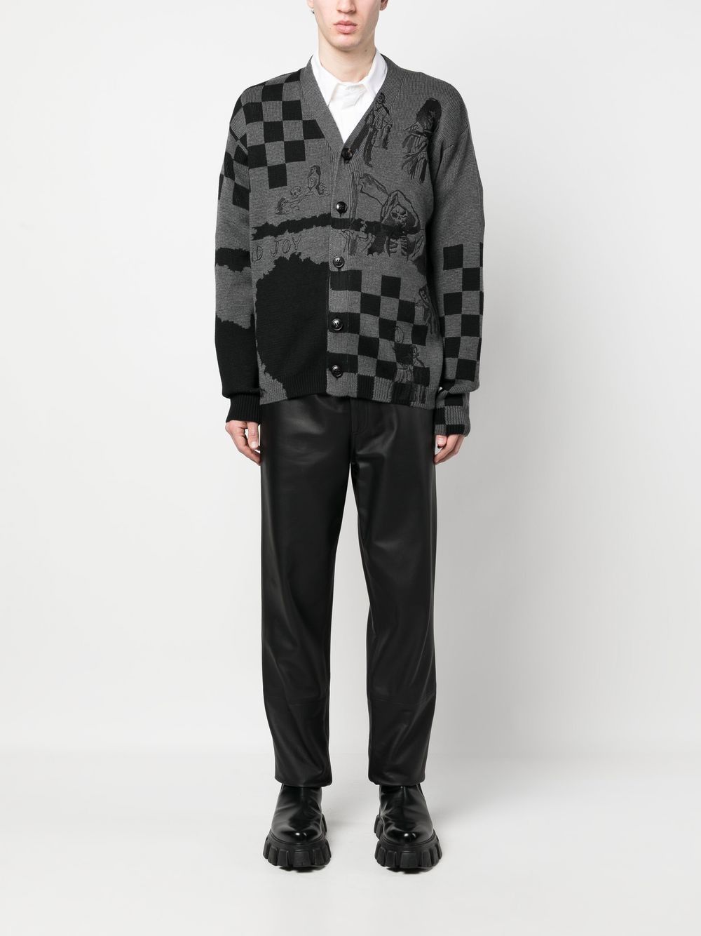 o1w1db10125 Patch Abstract-Pattern Cardigan in Black/Grey