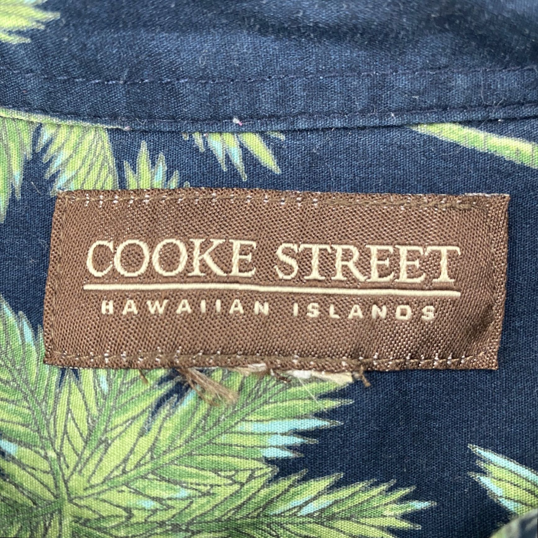 Vintage Cooke Street Shirt Mens Large Navy Blue Green Palm Tree Aloha Button-Up Size US L / EU 52-54 / 3 - 7 Thumbnail