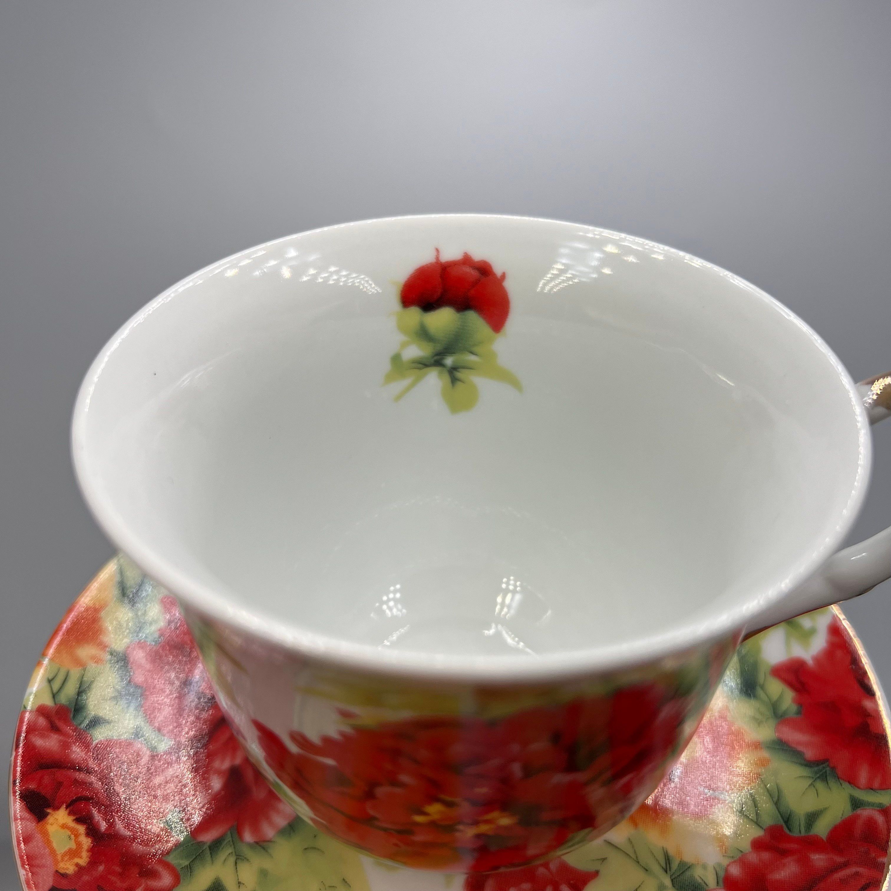 Vintage Vintage Set Cup Saucer Tea Hot Porcelain Stamp Rose Size ONE SIZE - 5 Thumbnail