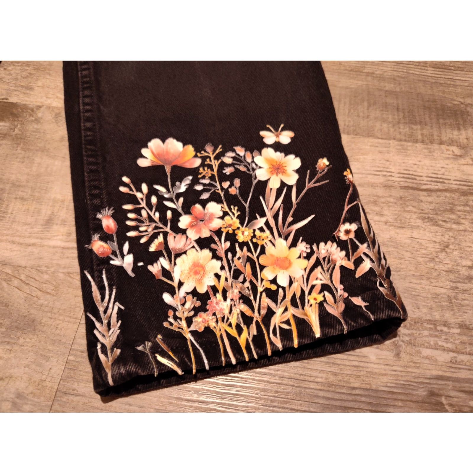 Vintage VINTAGE ZENA Mom Jeans Black High Rise Women's Size 16 100% Cotton US Made Floral Paint 90s Fashion Size 38" / US 16 / IT 52 - 2 Thumbnail