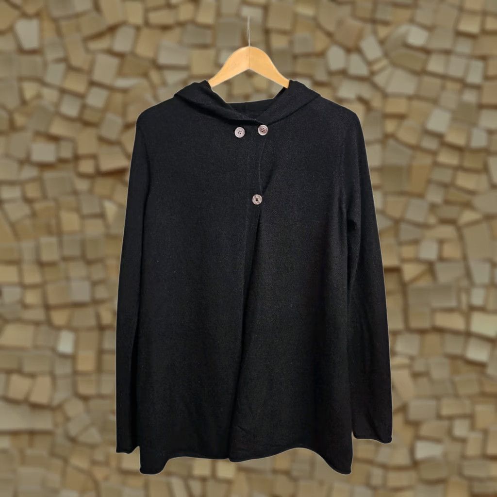 Vintage Cabbages And Roses Cardigan Womens Black Small Hooded 100% Cashmere Knit Crew Neck Long Sleeve Pockets UK Made Vintage No N/A Size S / US 4 / IT 40 - 1 Thumbnail