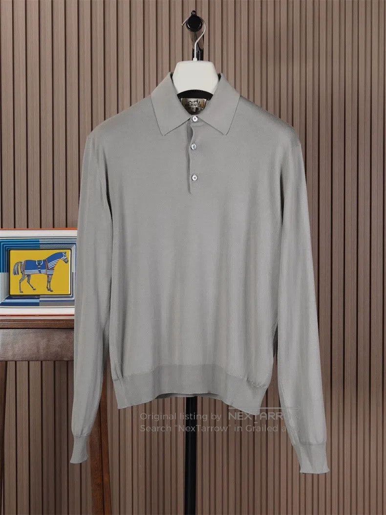 Hermes Hermes Grey Knit Long Sleeve Polo Size US M / EU 48-50 / 2 - 1 Thumbnail
