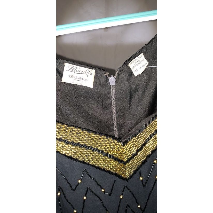 Other Moonlife Originals Black Gold Beaded Silk Dress Size 14 Size XL / US 12-14 / IT 48-50 - 4 Thumbnail