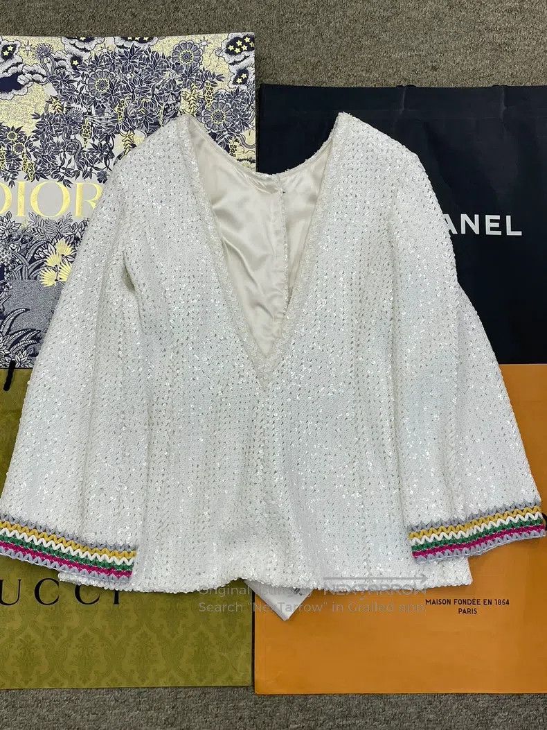 Chanel Chanel 22S white sequin beaded V-shaped backless heavy ind Size S / US 4 / IT 40 - 3 Thumbnail