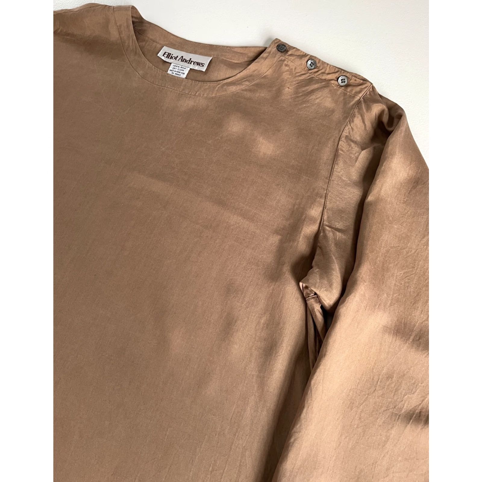 Vintage VINTAGE Elliot Andrews Women’s Blouse Shirt Long Sleeve Silk 90s Sz 8 Brown Pattern Solid Size M / US 6-8 / IT 42-44 - 5 Thumbnail