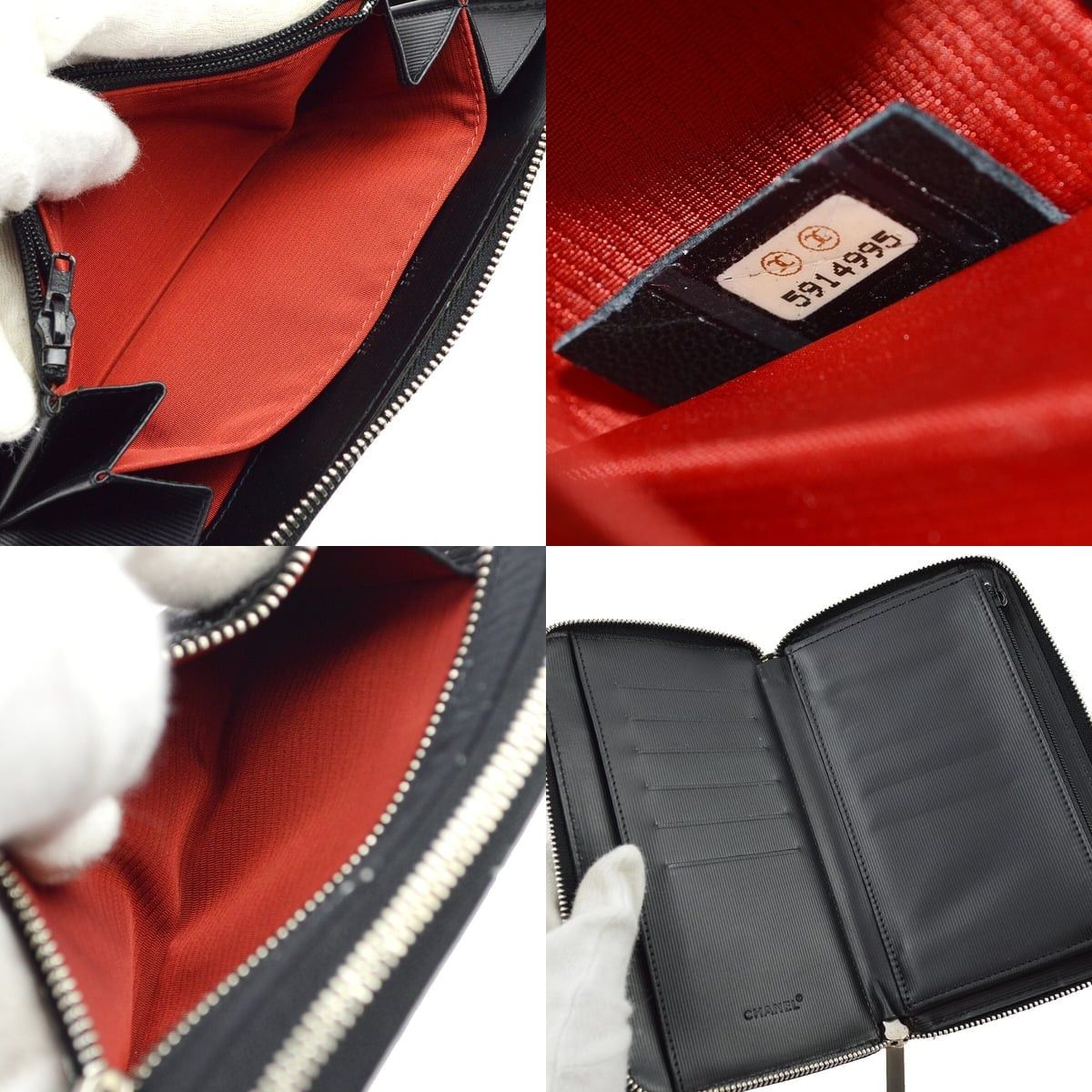 Chanel Nylon Travel Line Zip Around Printed Wallet Black