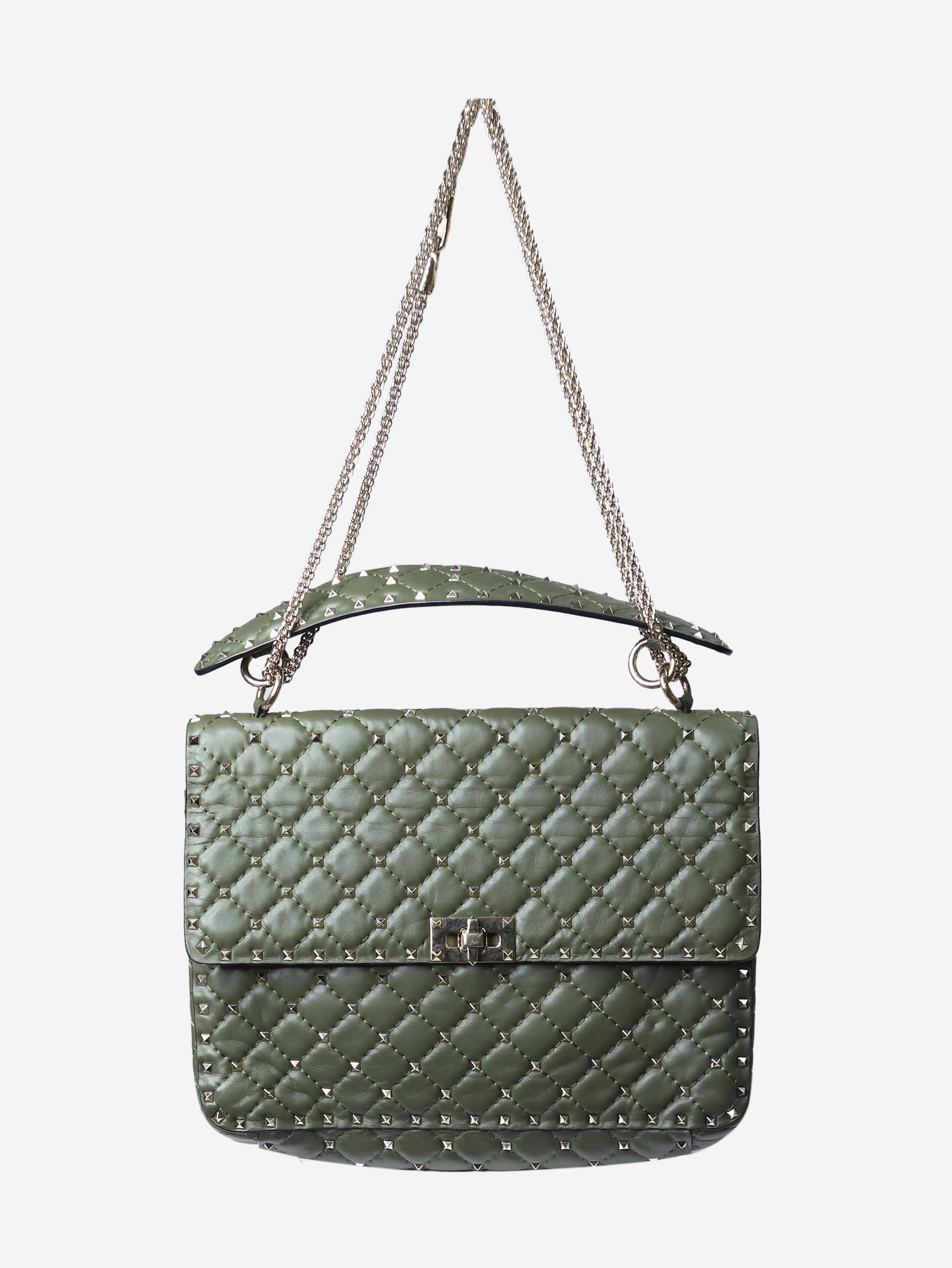 image of Valentino Green Large Nappa Rockstud Spike Bag, Women's