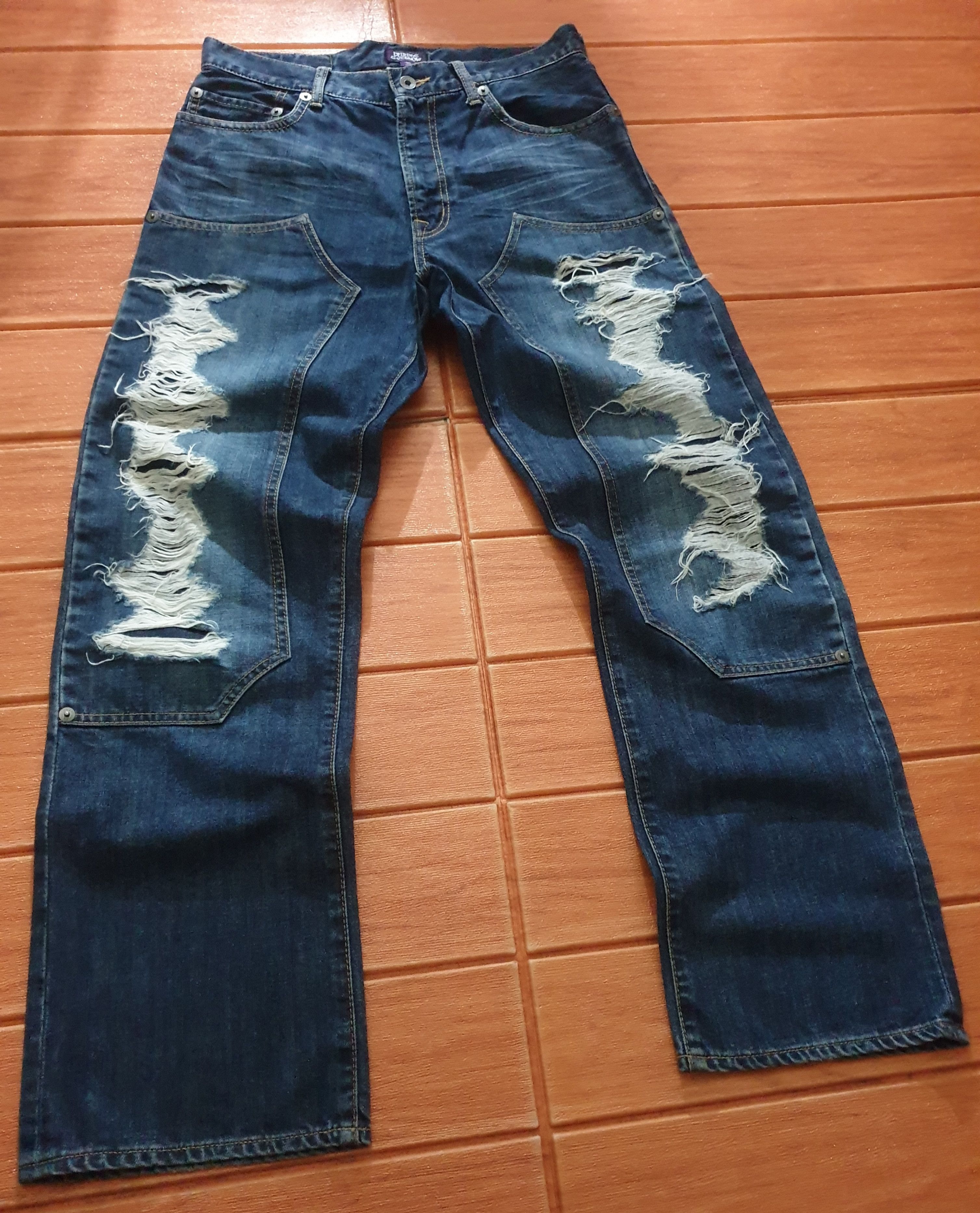 Japanese Brand 💥Purple & yellow distressed double knee pant Size US 31 - 4 Thumbnail