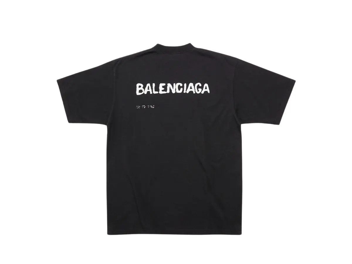 Balenciaga o1srvl11e0426 Hand-Drawn Balenciaga T-Shirt Large Fit Black Size US XXL / EU 58 / 5 - 2 Thumbnail
