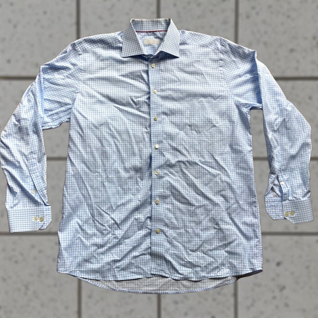 Eton Eton Dress Shirt Mens Contemporary Size 17 Blue White Check Long Sleeve Size 46R - 1 Thumbnail