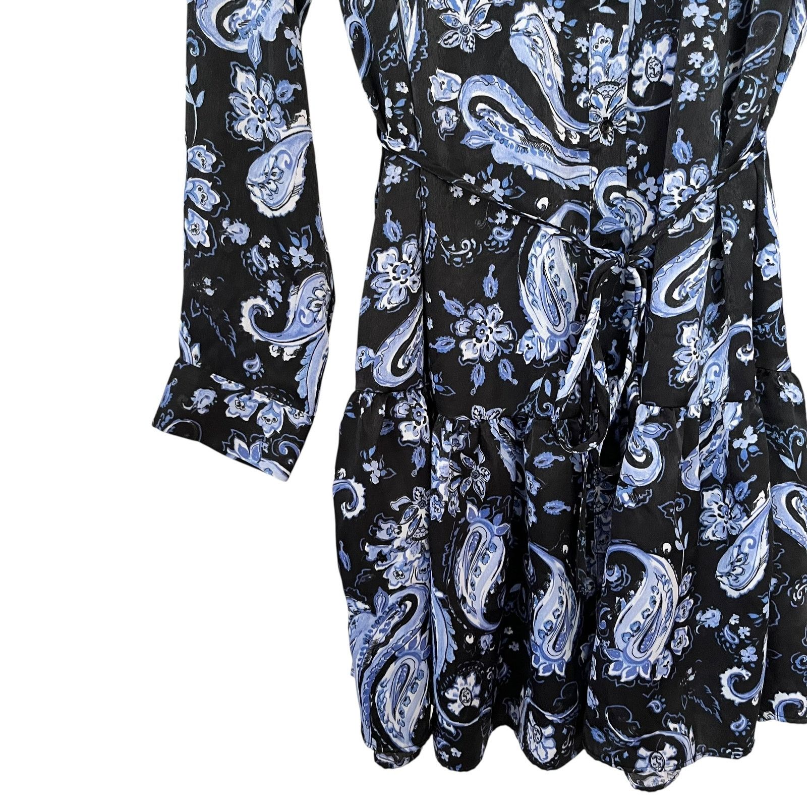 Zara ZARA Blue Black Printed Flounced Shirt Dress M Mini Belted Size M / US 6-8 / IT 42-44 - 6 Thumbnail