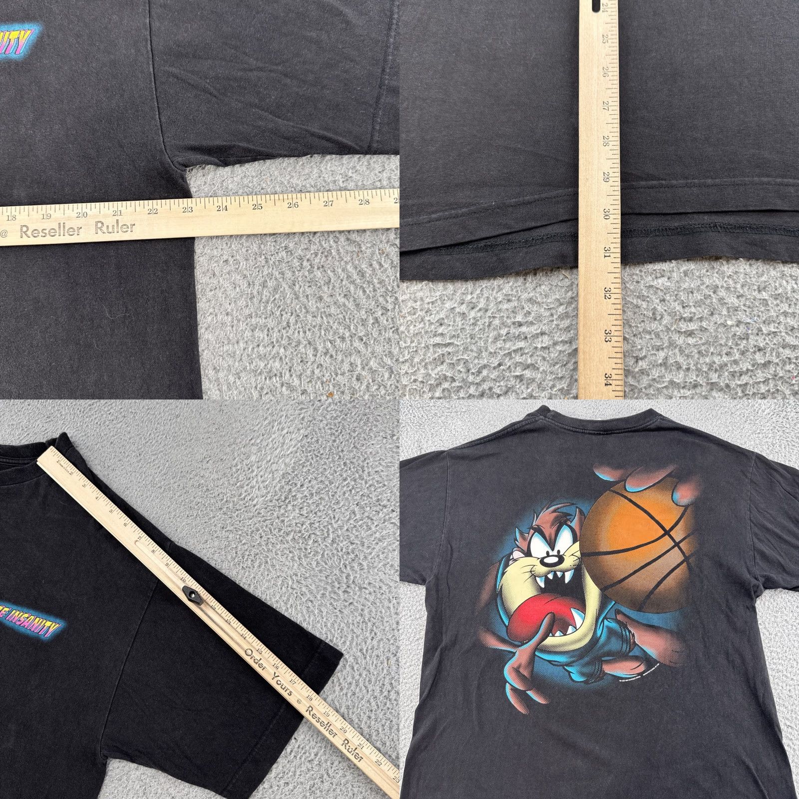 Vintage VINTAGE Looney Tunes TAZ Devil 1996 All Out Fan Men’s Shirt XL Black Cotton Logo Graphic Print T-Shirt Short Sleeve 1990s Mens US Sports Retro Size US XL / EU 56 / 4 - 8 Thumbnail
