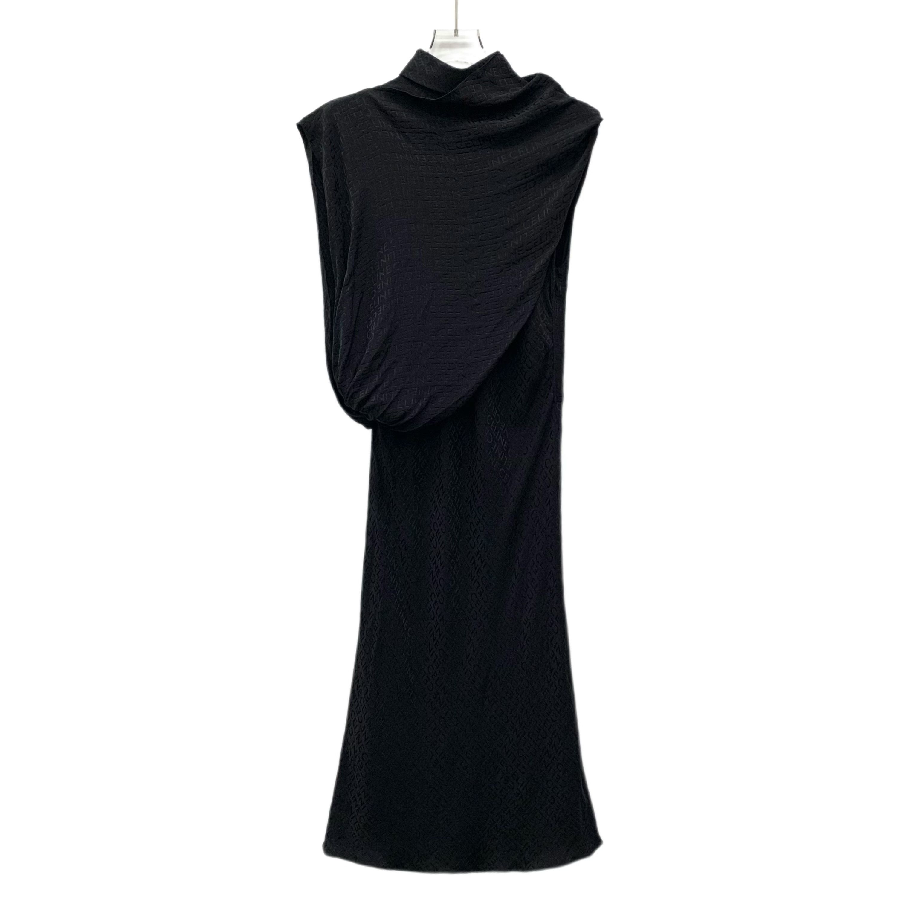 Celine Celine Black Logo Print Silk Asymmetric Dress S Size S / US 4 / IT 40 - 1 Thumbnail