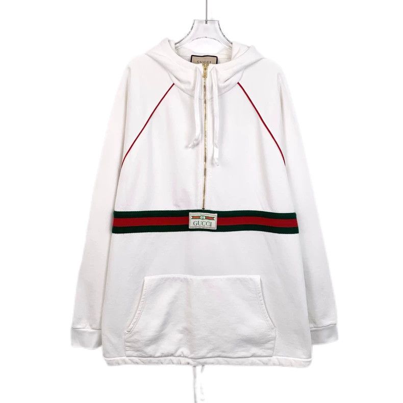 Gucci Gucci White webbing hooded drawstring semi-zipper sweatshir Size US XXL / EU 58 / 5 - 1 Thumbnail