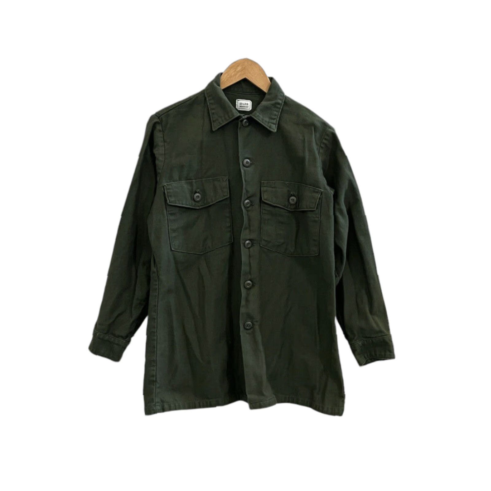 Olive VINTAGE Pollock clothing co Mens Military Olive Green Canvas Long Sleeve Button Up Shirt 15 1/2x 31 USMC 70s Size US L / EU 52-54 / 3 - 1 Thumbnail