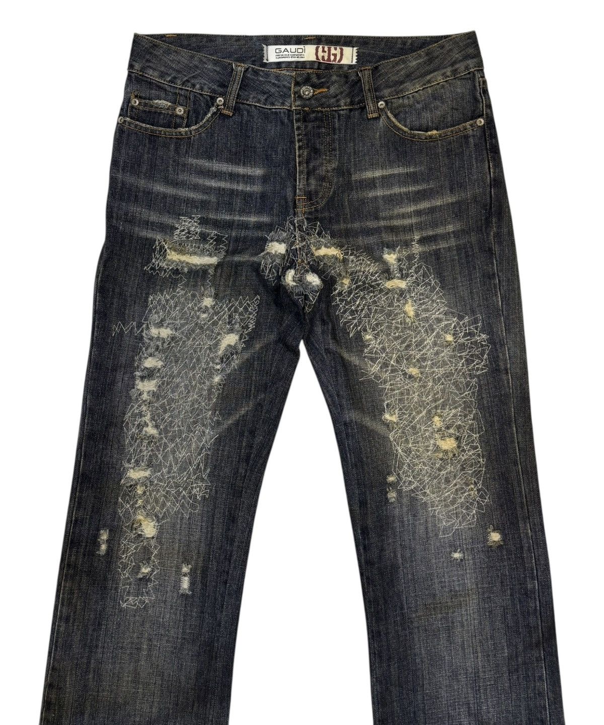 Hedi Slimane Distressed Web Chaos Stitch Wide Leg Denim Jean Dior Style Size US 32 / EU 48 - 5 Thumbnail