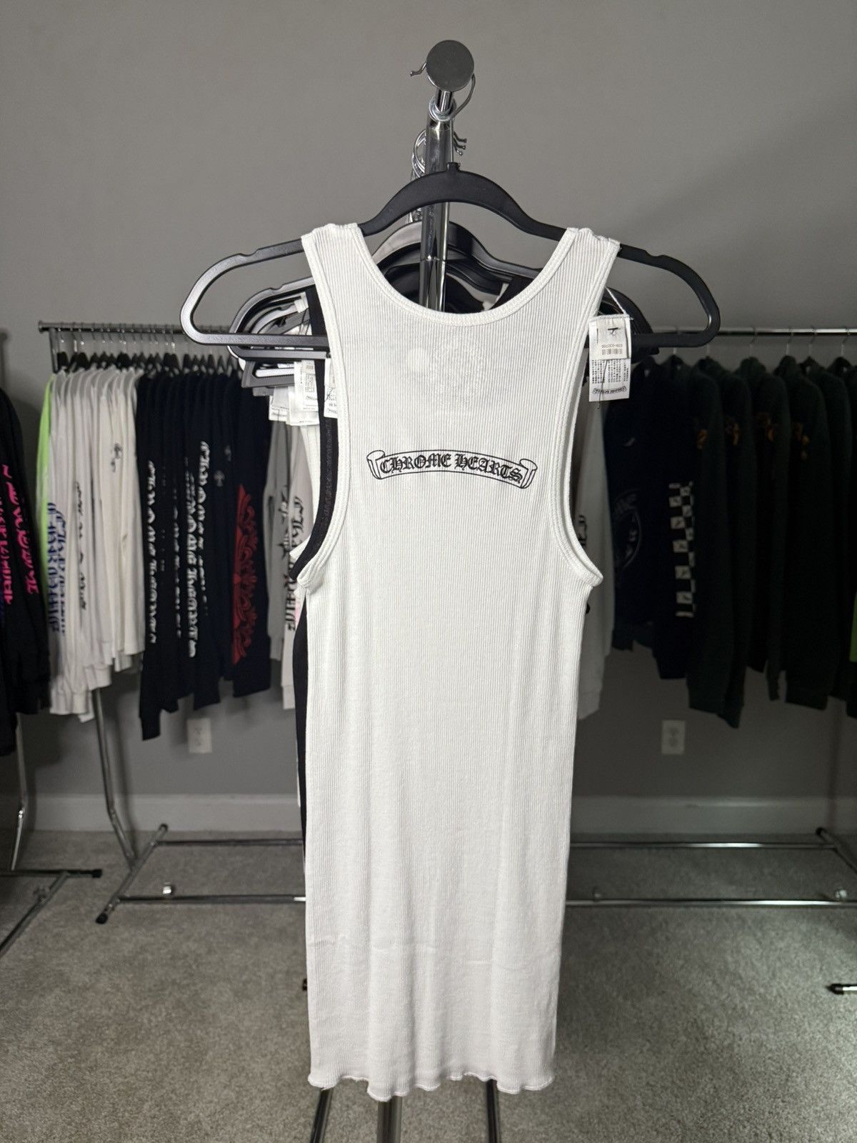 Chrome Hearts White Scroll Logo Ribbed Tank Top