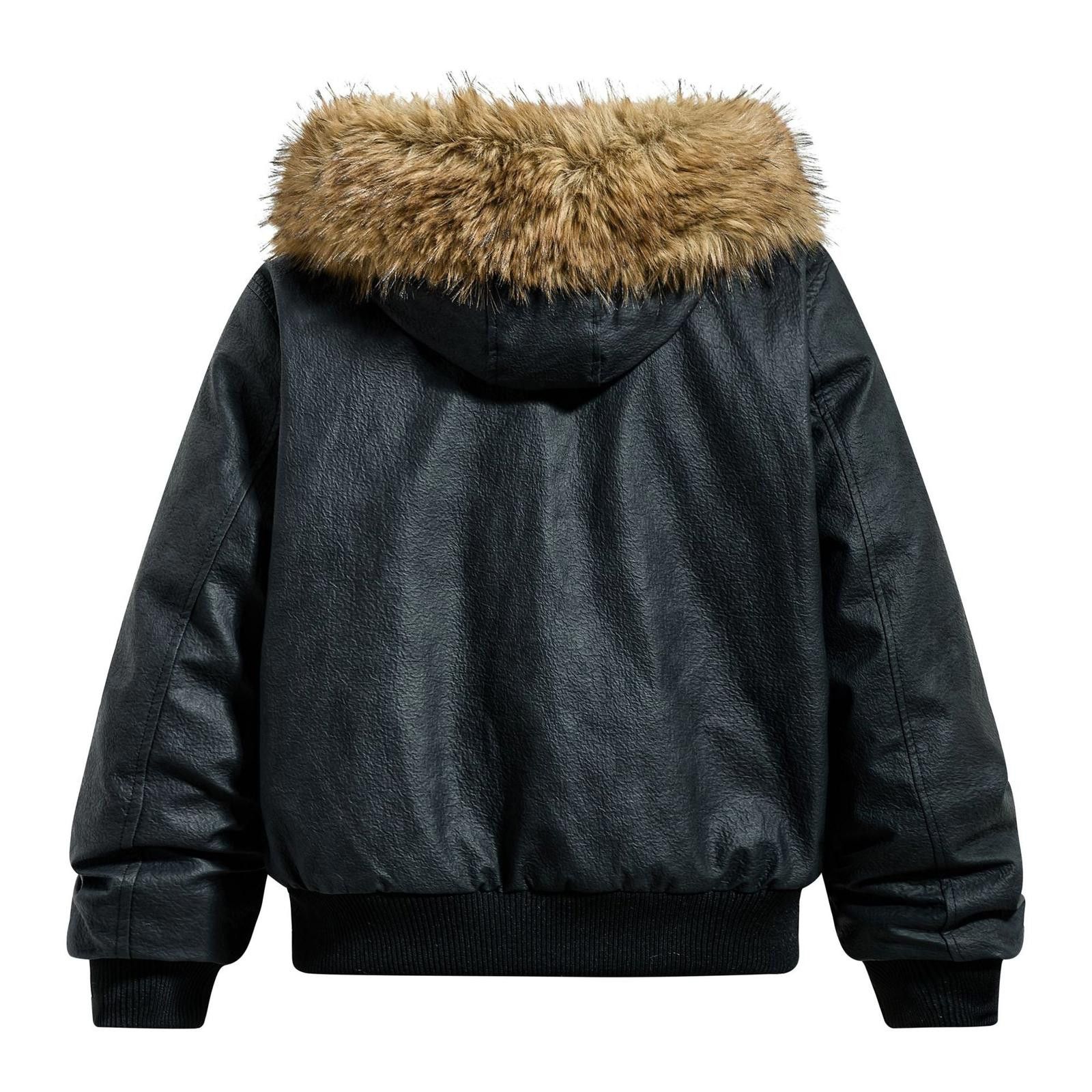 Japanese Brand Faux Leather Bomber Jacket with Fur Hood Size M / US 6-8 / IT 42-44 - 3 Thumbnail