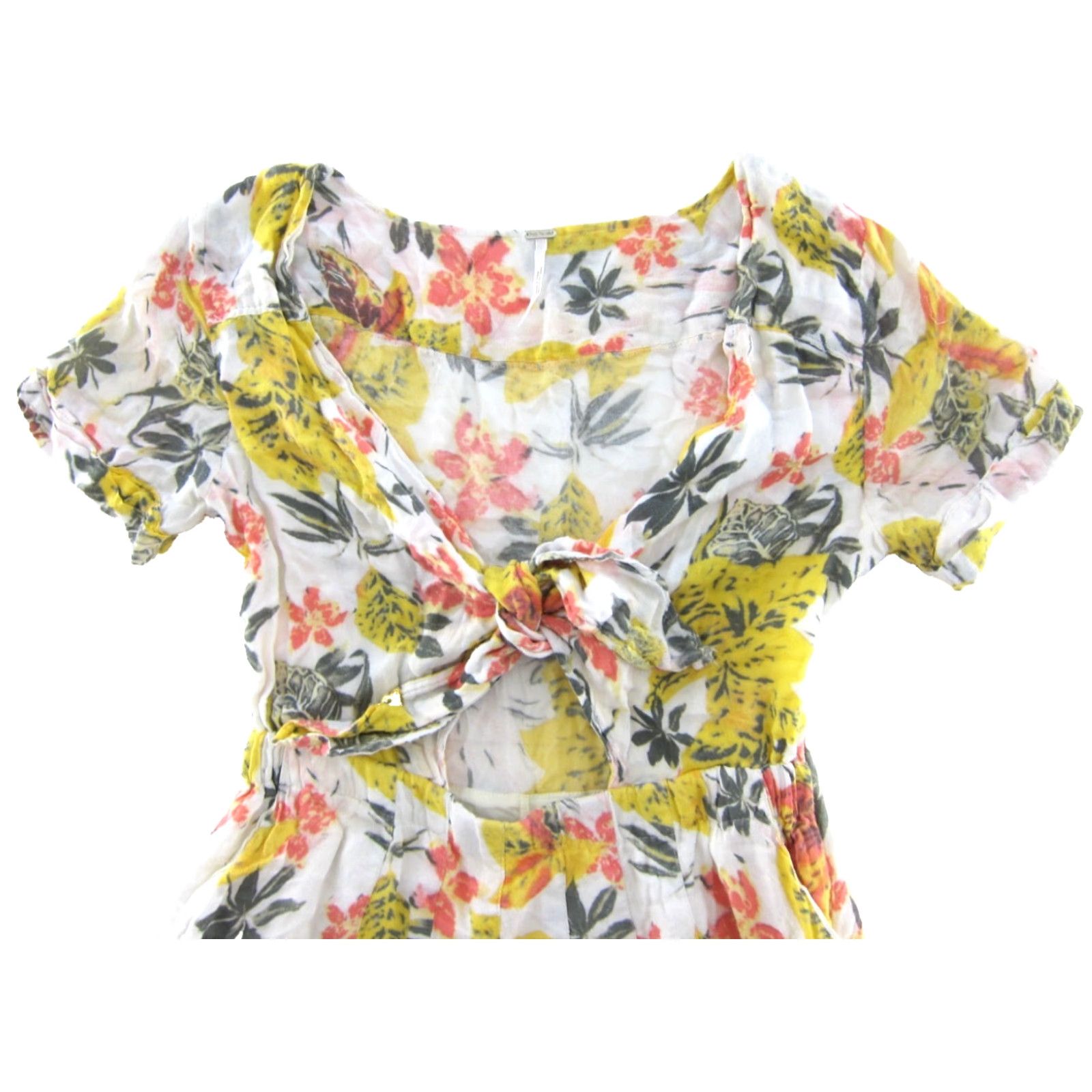 Free People Free People Dress Shirt 4 Adult Yellow Floral Pockets Short Sun Smocked V-Neck Size S / US 4 / IT 40 - 4 Thumbnail