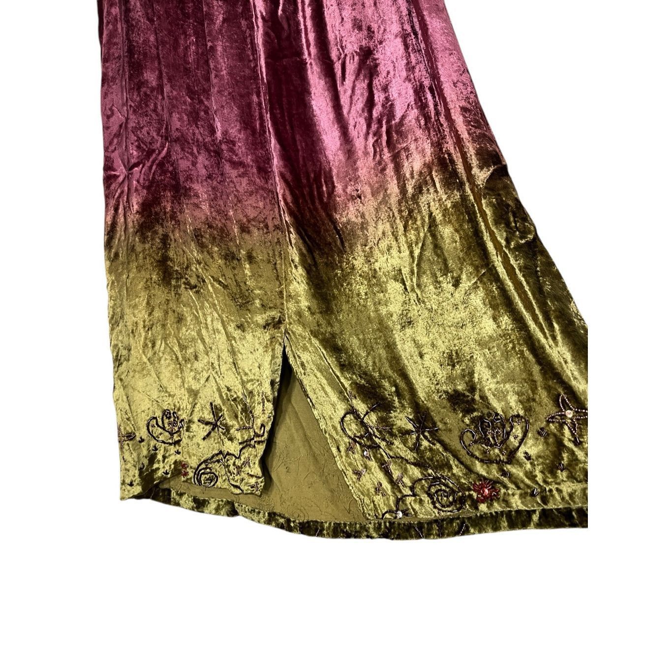 Other Vintage Bridgewater Studio Purple Green Velvet Maxi Dress be Size 36" / US 14 / IT 50 - 6 Thumbnail