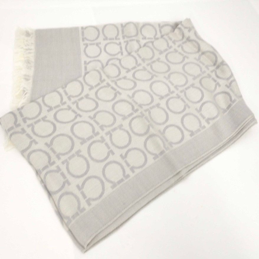 Salvatore Ferragamo Salvatore Ferragamo Gancini Large Stole Scarf – Gray/Ivory Size ONE SIZE - 2 Thumbnail
