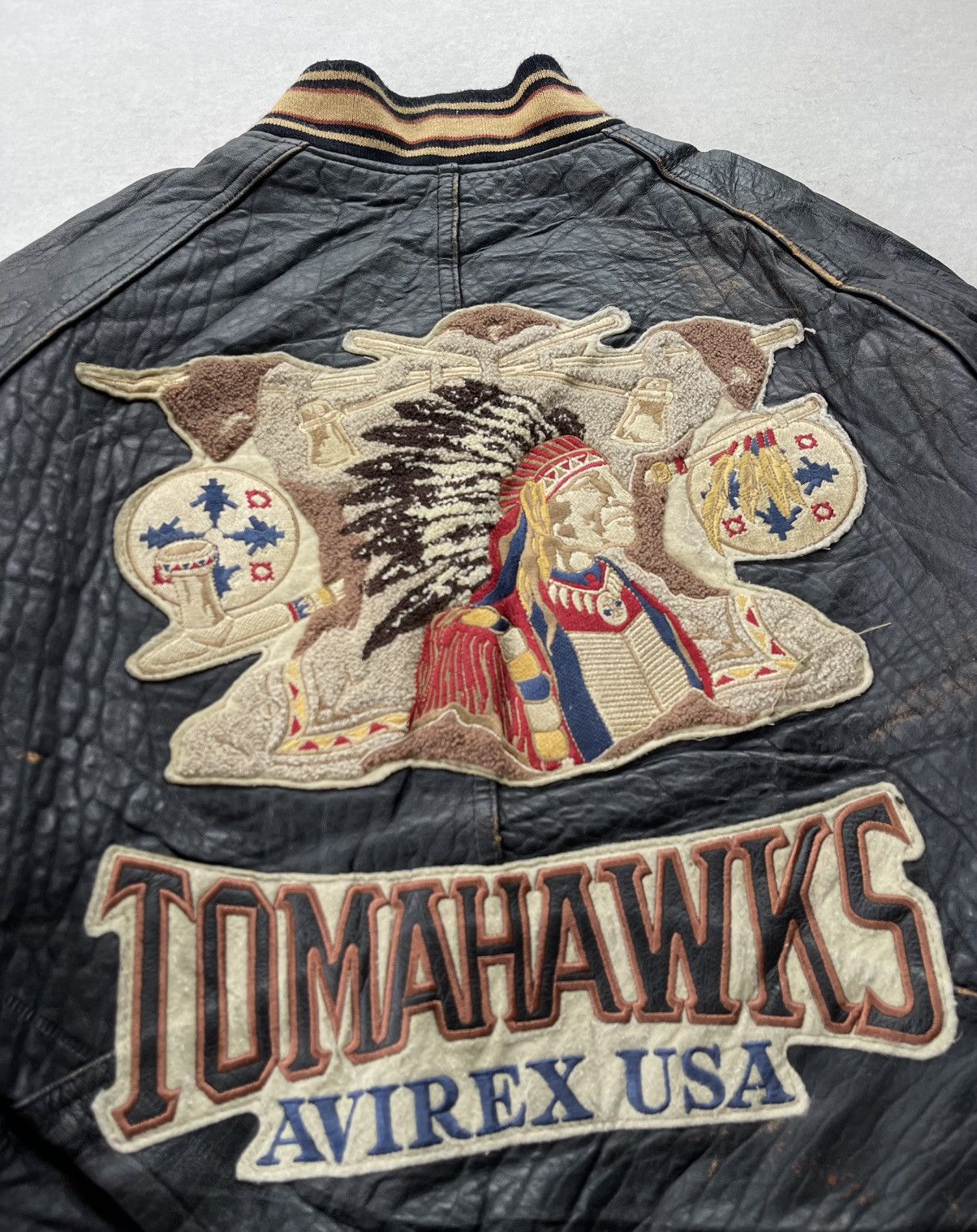 Avirex 🔥VINTAGE AVIREX TOMAHAWKS INDIAN LOGO LEATHER VARSITY JACKET Size US S / EU 44-46 / 1 - 10 Thumbnail