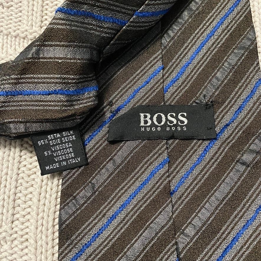 Hugo Boss Hugo Boss brown striped silk tie. Size ONE SIZE - 3 Thumbnail