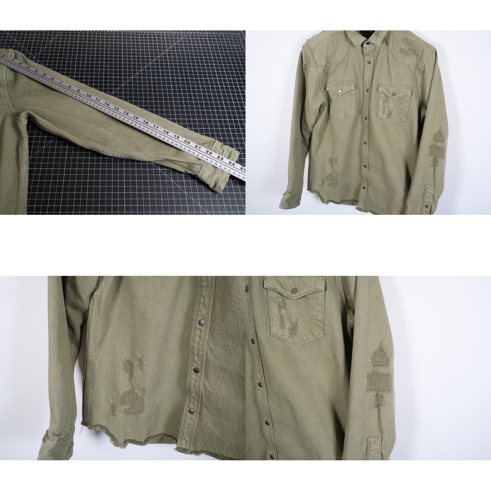 Zara Zara Distressed Denim Shirt Men Large Green Heavyweight Snap Button Western Button-Up Size US L / EU 52-54 / 3 - 8 Thumbnail