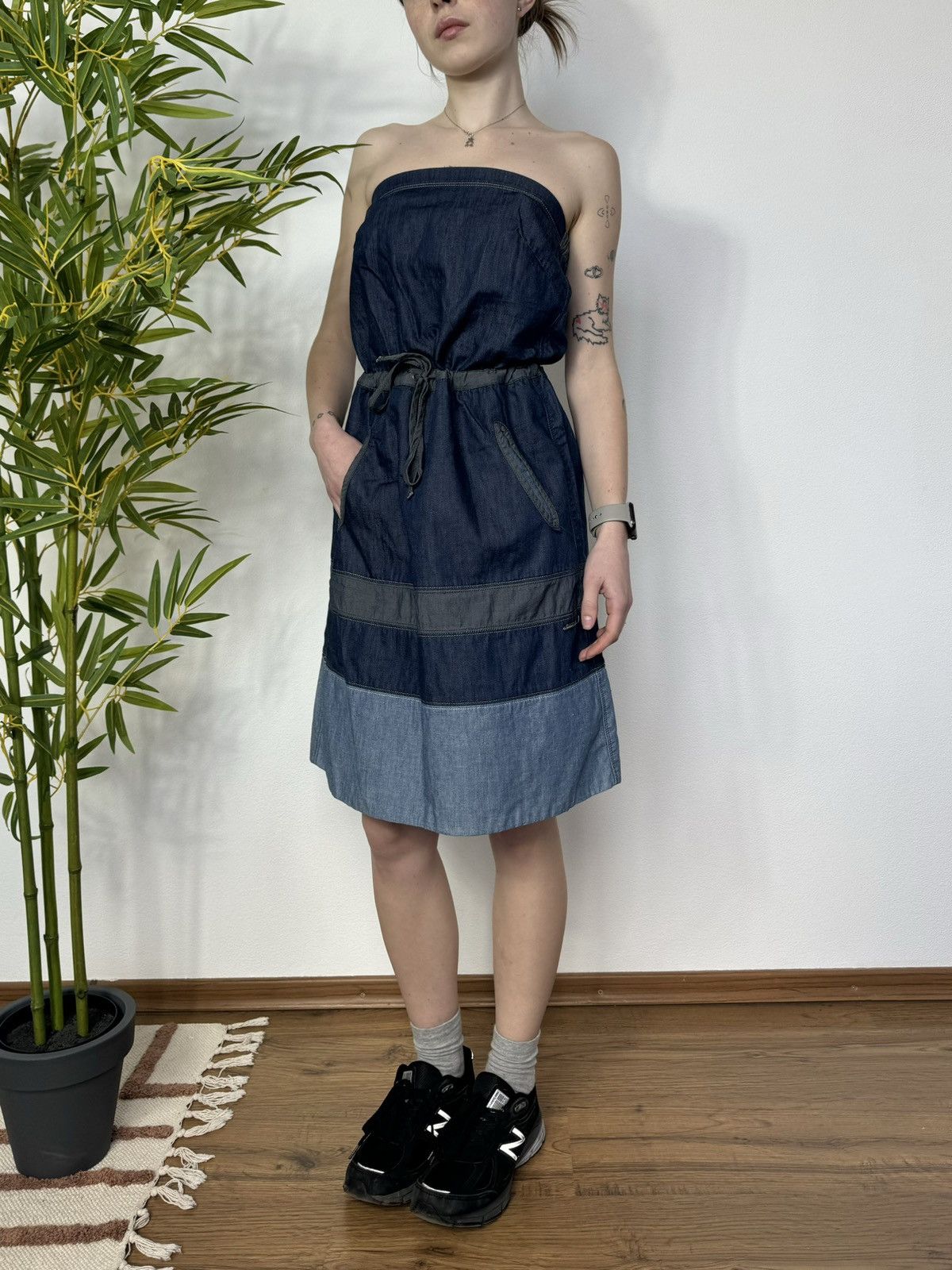Diesel VINTAGE DIESEL DENIM OFF SHOULDERS PATCHWORK MIDI DRESS Size S / US 4 / IT 40 - 1 Thumbnail
