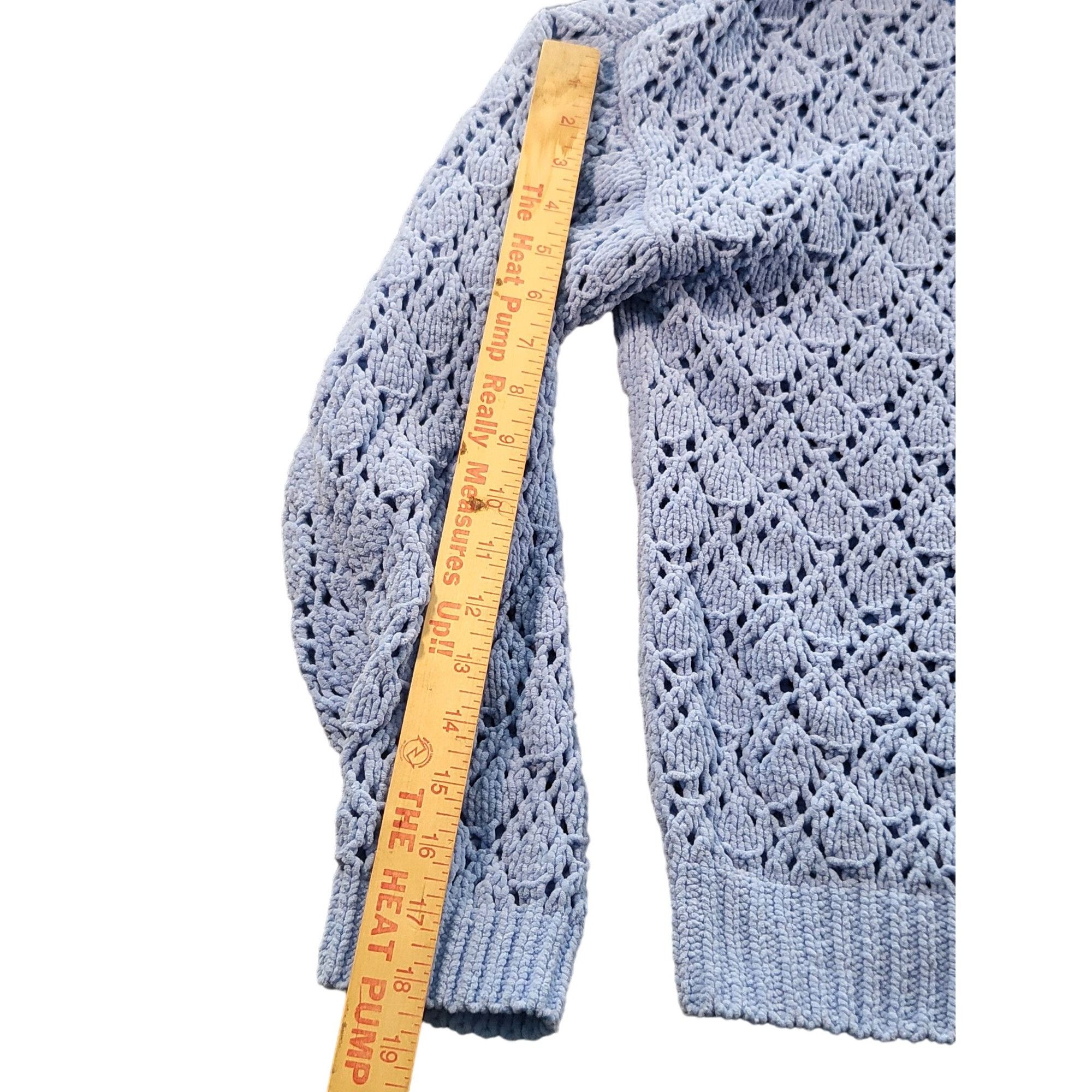 Lucky Brand Lucky Brand Chenille Sweater Women Sz L Open Knit Blue Long Size L / US 10 / IT 46 - 4 Thumbnail