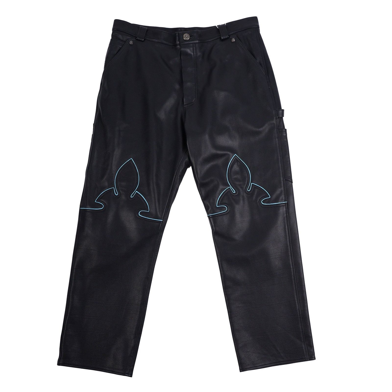 CHROME HEARTS BLUE FLEUR ST. BARTHS EXCLUSIVE LEATHER PANTS
