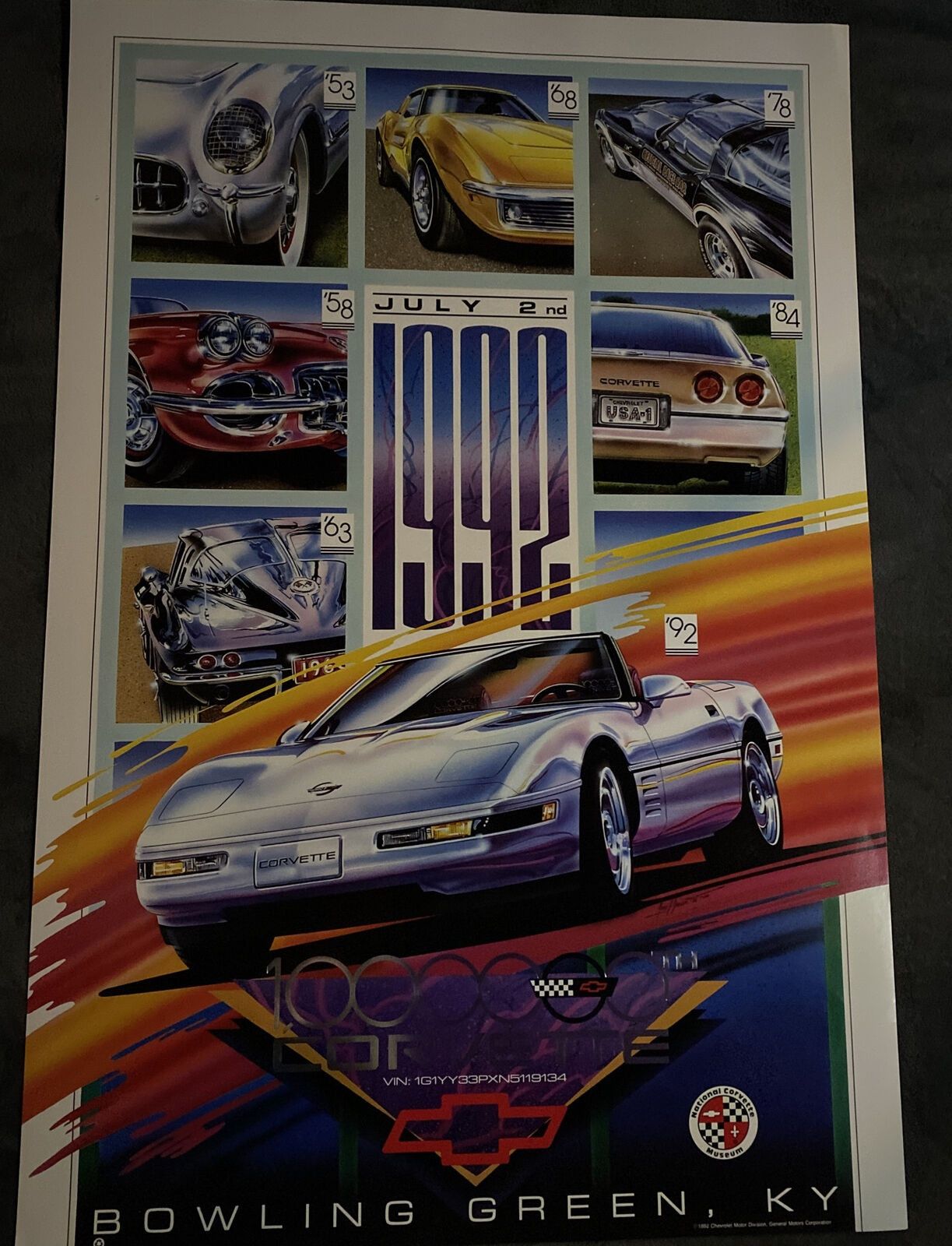 Other Vintage 1992 Chevy Motor Division 1,000,000 Corvette Poster Size ONE SIZE - 2 Thumbnail