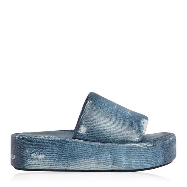 image of Balenciaga O1Mt1Gz0524 Chunky Slide Sandals In Washed Blue, Women's