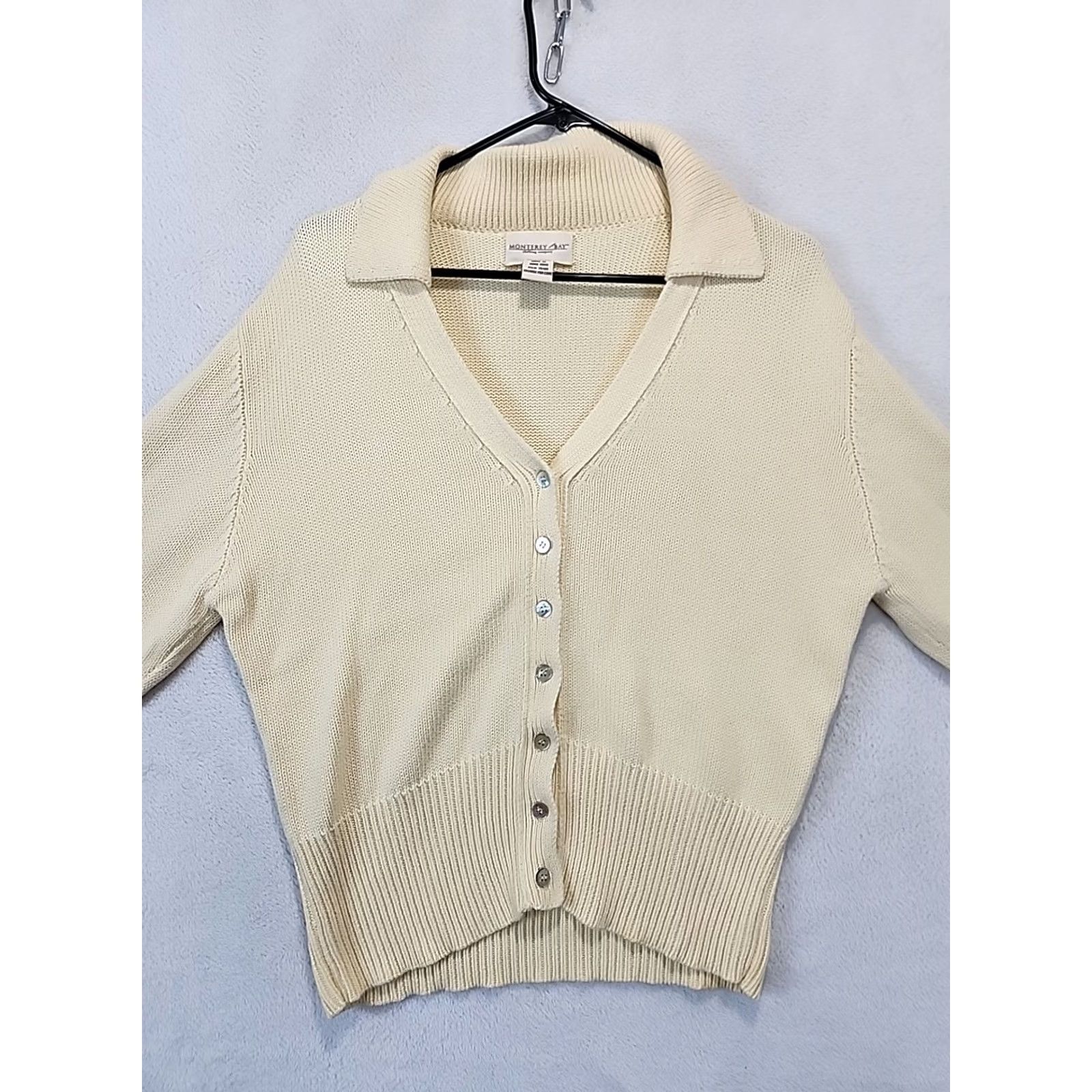 Vintage VINTAGE Monterey Bay Cardigan Sweater Womens M Ivory Collared Button Front Long Sleeve Knit Size M / US 6-8 / IT 42-44 - 2 Thumbnail