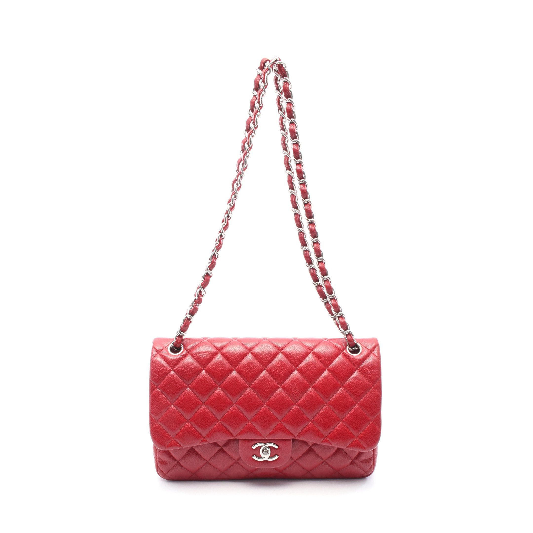 Chanel Chanel Decamatlassé 30 Classic Large Double Flap Chain Shoulder Bag Caviar Skin Red Silver Hardware Size ONE SIZE - 1 Thumbnail