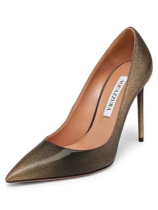 Aquazzura os11x1225 Purist 105MM Gradient Leather Pumps in Cacao Gold Size US 9 / IT 39 - 2 Thumbnail