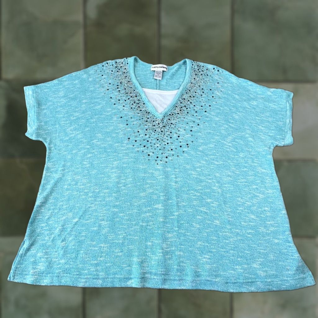 Vintage Womens Sweater Cathy Daniels 3X Extra Large Blue Rhinestones Pullover Size XXL / US 16-18 / IT 52-54 - 1 Thumbnail