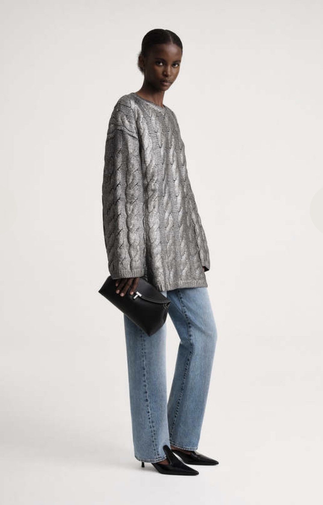 Toteme TOTEME silver oversized wool cable knit sweater Size XS / US 0-2 / IT 36-38 - 3 Thumbnail
