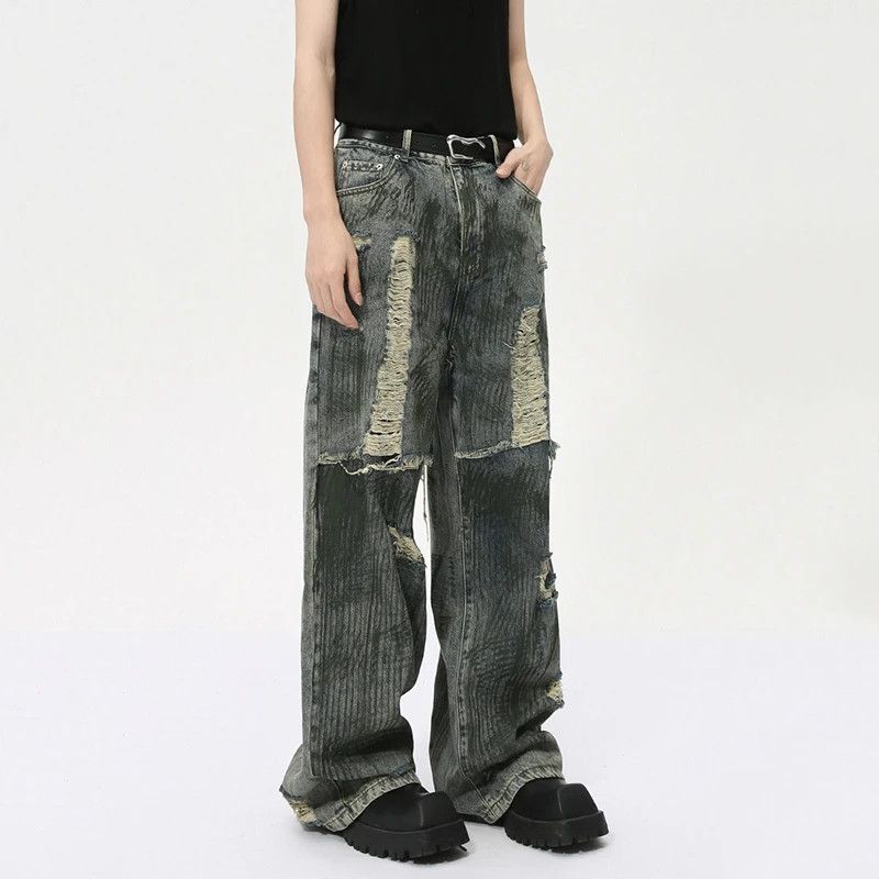 Japanese Brand × Jean Niche Dirty Splicing Broken Male Jeans Size US 34 / EU 50 - 3 Thumbnail