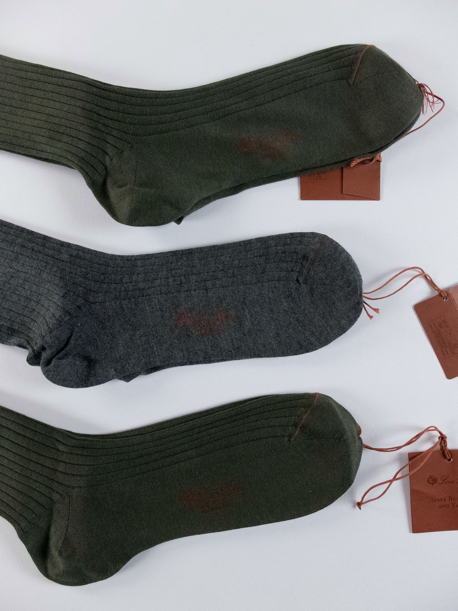 Loro Piana 3 pairs LORO PIANA green gray cashmere long socks Medium Size ONE SIZE - 2 Thumbnail