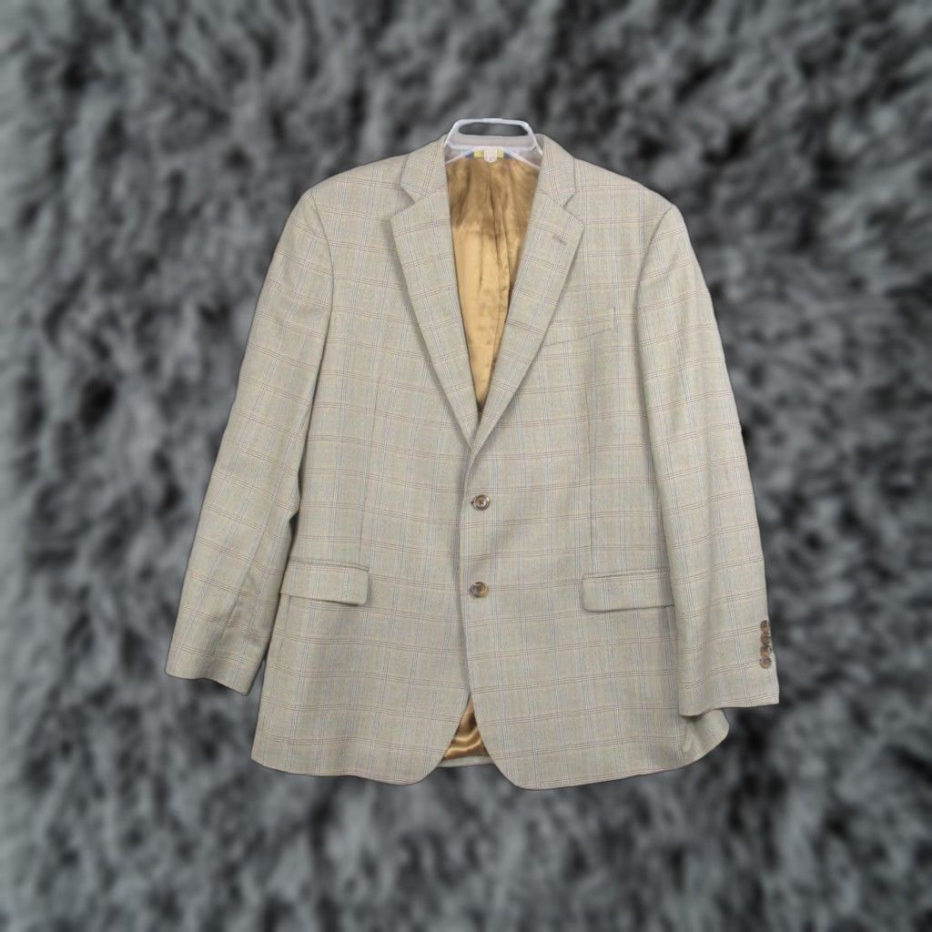 Brooks Brothers Brooks Brothers Blazer Mens 44 Beige Plaid Wool Fitzgerald Fit Sport Coat Jacket Size 44R - 1 Thumbnail