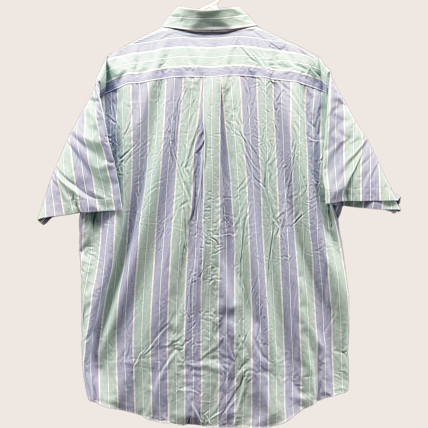 Brooks Brothers Brooks Brothers Shirt Mens Large Green Blue Stripe Button-Down Non-Iron Cotton Short Sleeve Pockets Size US L / EU 52-54 / 3 - 1 Thumbnail