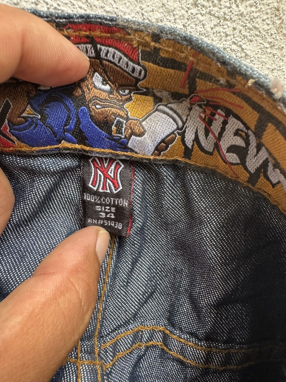 New York Yankees × Vintage VERY RARE🔥VTG 90s NY YANKEE HIPHOP BAGGY FLARE JEANS BOSS02 Size US 34 / EU 50 - 16 Thumbnail