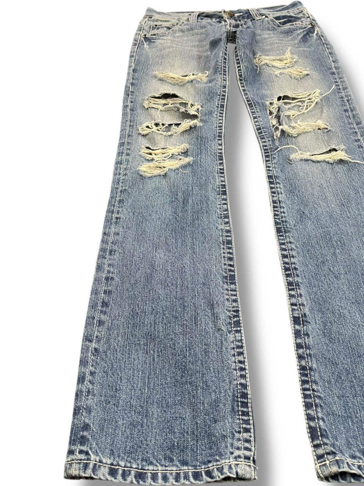 Beauty Beast × Le Grande Bleu (L.G.B.) Vintage Speed Flash Faded Distressed Denim Size US 31 - 3 Thumbnail