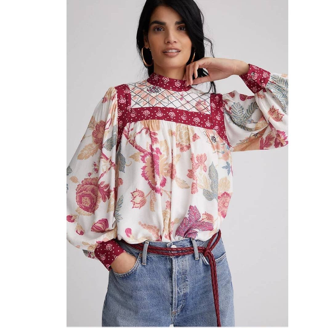 Anthropologie New Anthropologie Let Me Be Quilted Floral Blouse $130 SMALL Size S / US 4 / IT 40 - 3 Thumbnail