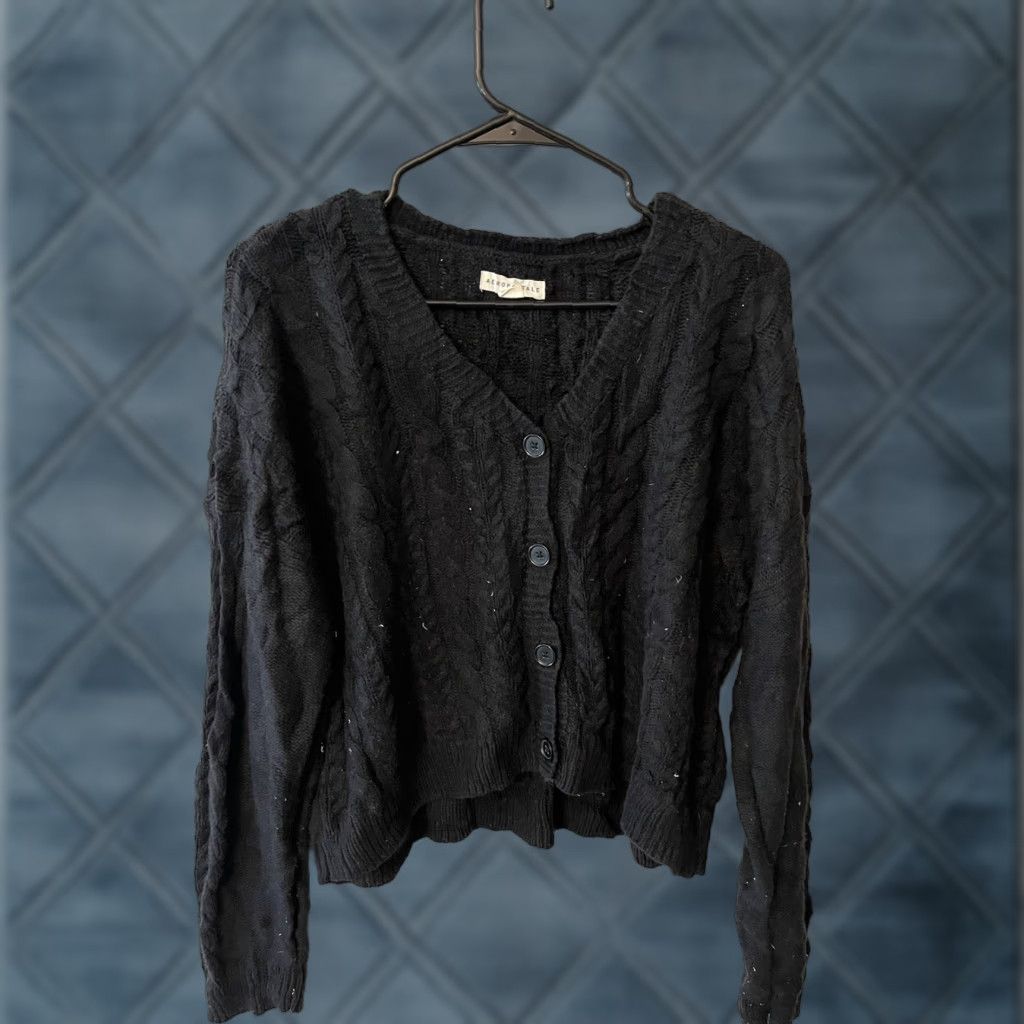 Aeropostale VINTAGE Aeropostale Knit Cardigan Sweater Women Medium Black All Seasons Open Button Cotton Acrylic Size M / US 6-8 / IT 42-44 - 1 Thumbnail