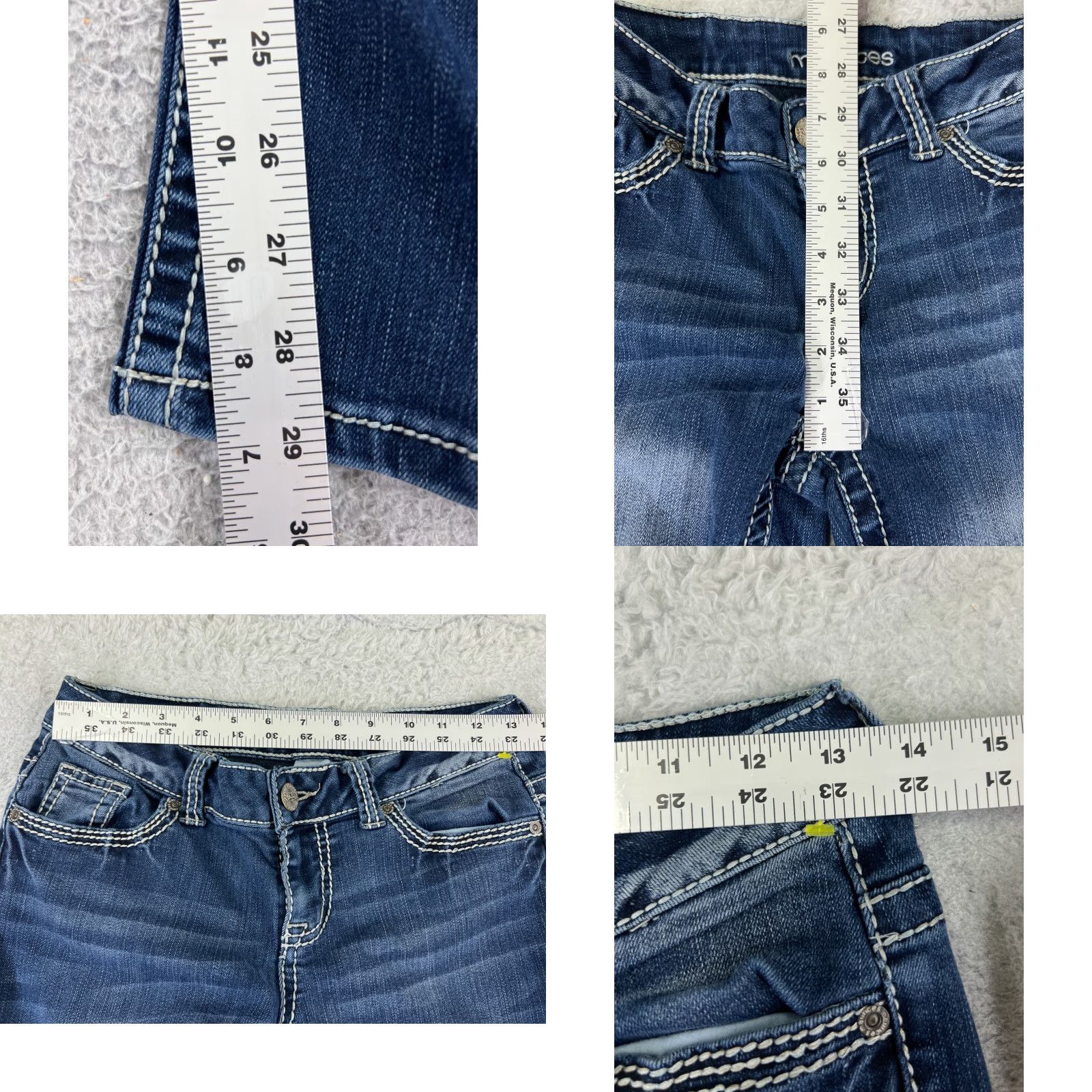 Vintage Maurices Jeans Women Bootcut Denim 26x29 Low Rise 3 Pockets Zipper Distressed Blue Cotton Size 26" / US 2 / IT 38 - 8 Thumbnail